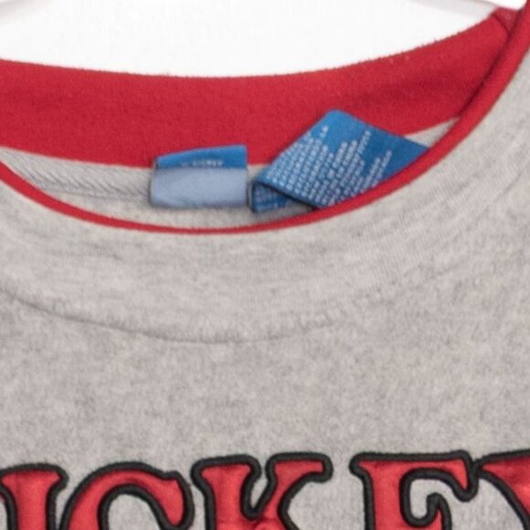 Disney Size XL Mickey Mouse Winter Graphic Fleece Sweatshirt Gray Red Trim - Picture 2 of 8